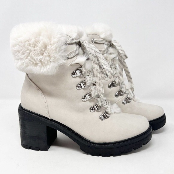 Esprit Ankle Boots Winter White Faux Fur Topped Fur lined tongue Lug Sole - Picture 2 of 8